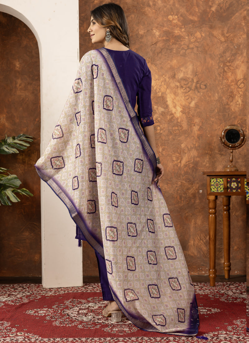 Prazu Fashion Purple Marina Silk Thread Embroidered Kurta Set