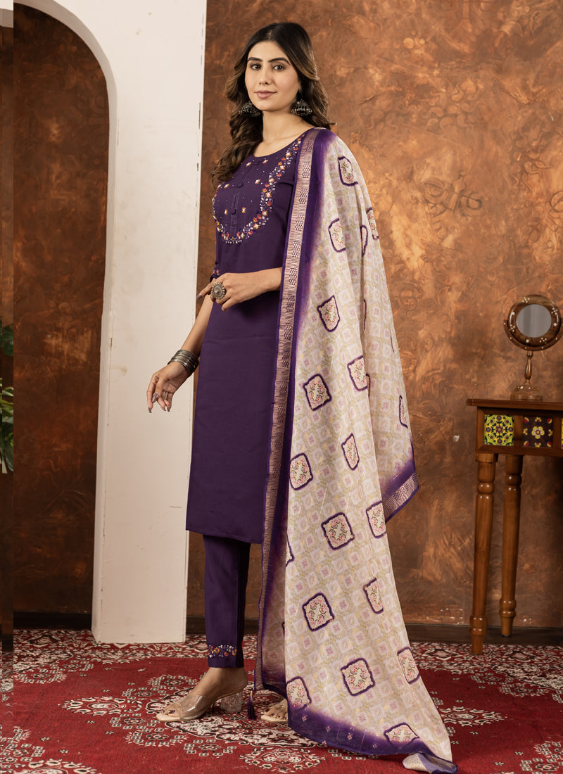 Prazu Fashion Wine Marina Silk Thread Embroidered Kurta Set