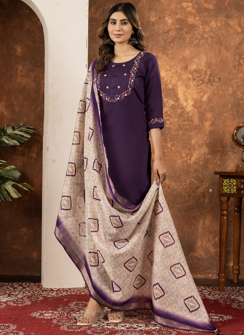 Prazu Fashion Wine Marina Silk Thread Embroidered Kurta Set