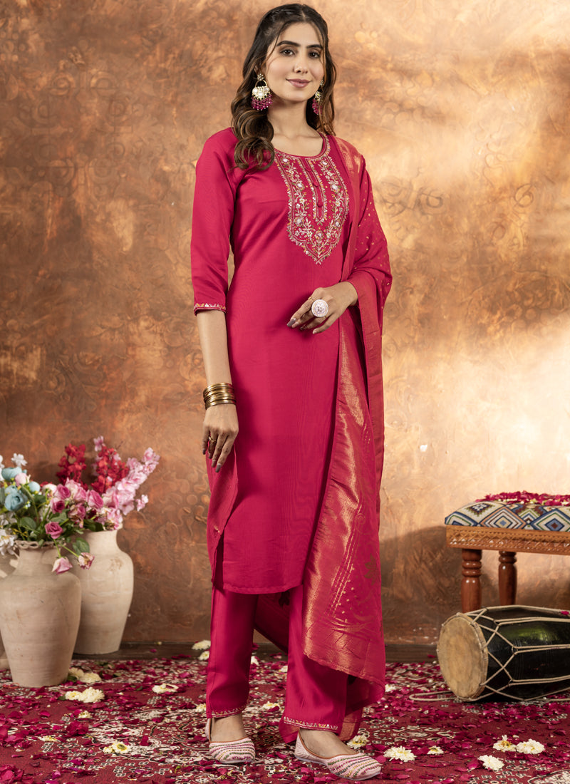Prazu Fashion Pink Marina Silk Thread Embroidered Kurta Set