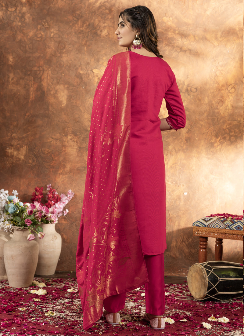 Prazu Fashion Pink Marina Silk Thread Embroidered Kurta Set