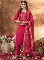 Thumbnail for Prazu Fashion Pink Marina Silk Thread Embroidered Kurta Set