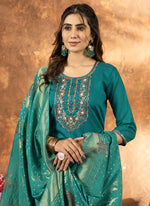 Thumbnail for Prazu Fashion Rama Green Marina Silk Thread Embroidered Kurta Set