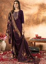 Thumbnail for Prazu Fashion Wine Marina Silk Thread Embroidered Kurta Set