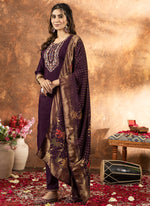 Thumbnail for Prazu Fashion Wine Marina Silk Thread Embroidered Kurta Set