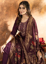 Thumbnail for Prazu Fashion Wine Marina Silk Thread Embroidered Kurta Set