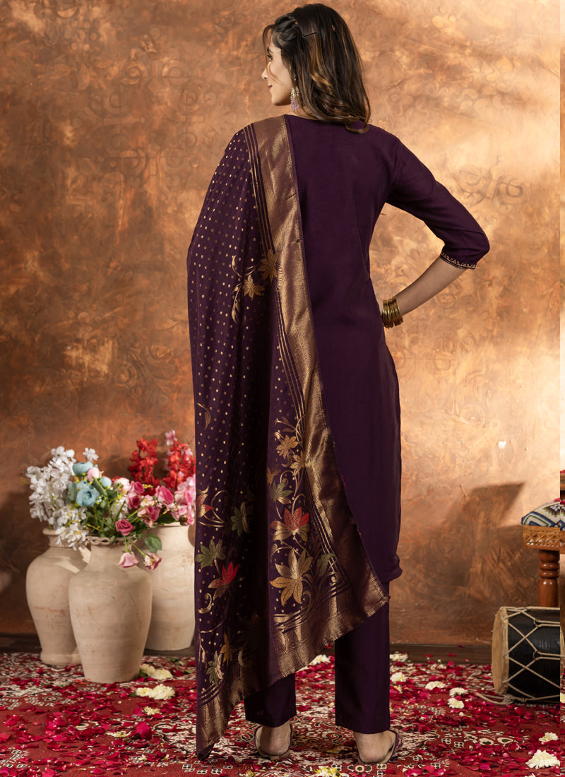 Prazu Fashion Wine Marina Silk Thread Embroidered Kurta Set