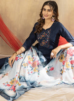 Thumbnail for Prazu Fashion Blue Viscose Mango Silk Embroidered Thread Work Kurta Set