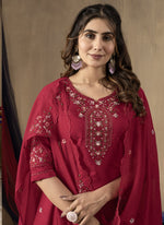 Thumbnail for Prazu Fashion Rani Pink Roman Silk Thread Embroidered Designer Kurta Set