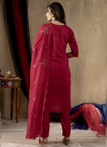 Thumbnail for Prazu Fashion Rani Pink Roman Silk Thread Embroidered Designer Kurta Set