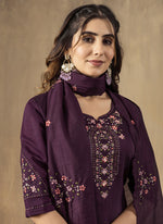 Thumbnail for Prazu Fashion Wine Roman Silk Thread Embroidered Designer Kurta Set