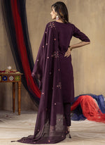 Thumbnail for Prazu Fashion Wine Roman Silk Thread Embroidered Designer Kurta Set