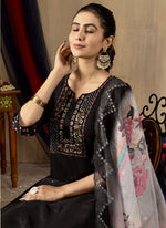 Thumbnail for Prazu Fashion Black Roman Silk Thread Embroidered Designer Kurta Set