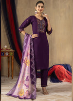 Thumbnail for Prazu Fashion Purple Roman Silk Thread Embroidered Designer Kurta Set