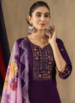 Thumbnail for Prazu Fashion Purple Roman Silk Thread Embroidered Designer Kurta Set