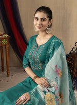 Thumbnail for Prazu Fashion Rama Green Roman Silk Thread Embroidered Designer Kurta Set