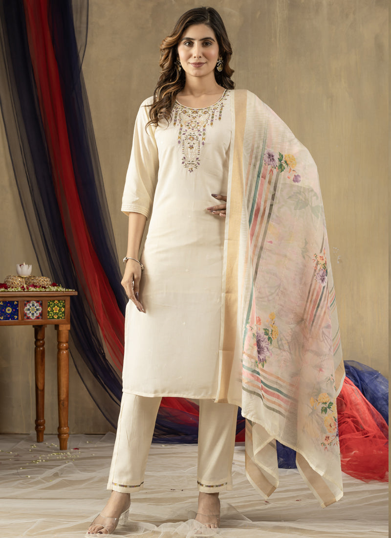Prazu Fashion Off White Shimmer Gold Silk Thread Embroidered Designer Kurta Set