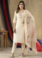 Thumbnail for Prazu Fashion Off White Shimmer Gold Silk Thread Embroidered Designer Kurta Set