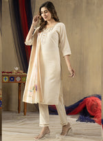 Thumbnail for Prazu Fashion Off White Shimmer Gold Silk Thread Embroidered Designer Kurta Set