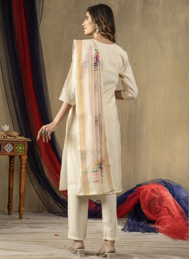 Prazu Fashion Off White Shimmer Gold Silk Thread Embroidered Designer Kurta Set