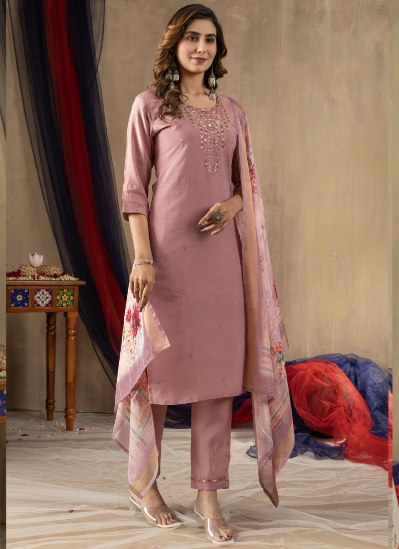 Prazu Fashion Onion Pink Shimmer Gold Silk Thread Embroidered Designer Kurta Set