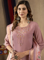 Thumbnail for Prazu Fashion Onion Pink Shimmer Gold Silk Thread Embroidered Designer Kurta Set