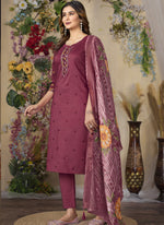 Thumbnail for Prazu Fashion Wine Roman Silk Thread Embroidered Designer Kurta Set