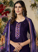Thumbnail for Prazu Fashion Purple Roman Silk Thread Embroidered Designer Kurta Set