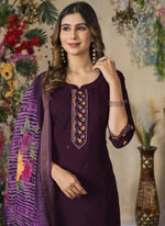 Thumbnail for Prazu Fashion Wine Roman Silk Thread Embroidered Designer Kurta Set