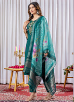 Thumbnail for Prazu Fashion Rama Green Viscose Silk Thread Embroidered Designer Kurta Set