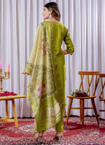 Thumbnail for Prazu Fashion Parrot Green Viscose Silk Thread Embroidered Designer Kurta Set