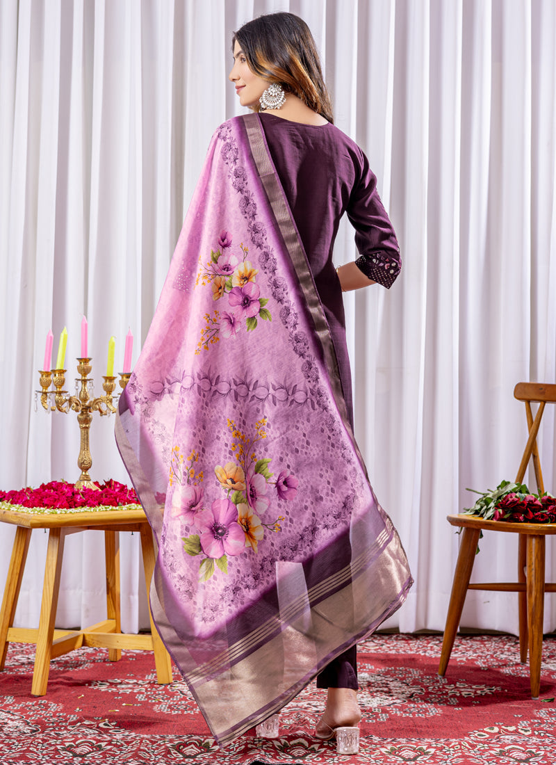 Prazu Fashion Wine Viscose Silk Thread Embroidered Designer Kurta Set