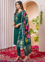 Thumbnail for Prazu Fashion Green Viscose Silk Thread Embroidered Designer Kurta Set