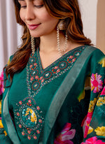 Thumbnail for Prazu Fashion Green Viscose Silk Thread Embroidered Designer Kurta Set