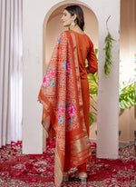 Thumbnail for Prazu Fashion Orange Viscose Silk Thread Embroidered Designer Kurta Set