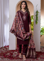 Thumbnail for Prazu Fashion Wine Viscose Silk Thread Embroidered Designer Kurta Set