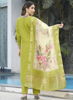Thumbnail for Prazu Fashion Parrot Green Viscose Silk Thread Embroidered Designer Kurta Set