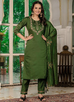 Thumbnail for Prazu Fashion Mehendi Marina Silk Thread Embroidered Designer Kurta Set