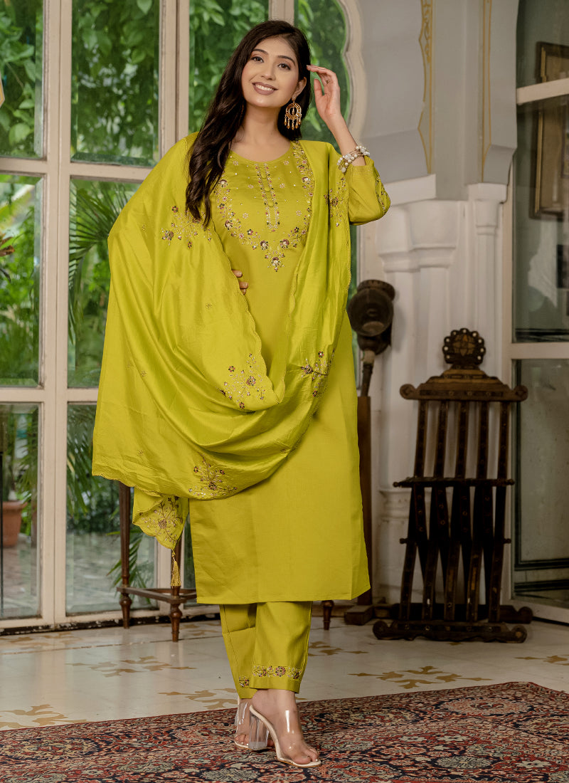 Prazu Fashion Mustard Marina Silk Thread Embroidered Designer Kurta Set