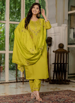 Thumbnail for Prazu Fashion Mustard Marina Silk Thread Embroidered Designer Kurta Set