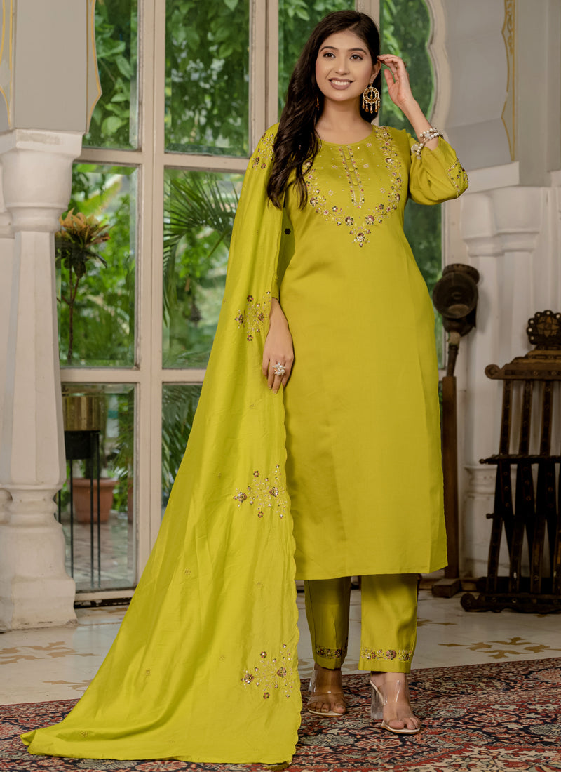 Prazu Fashion Mustard Marina Silk Thread Embroidered Designer Kurta Set