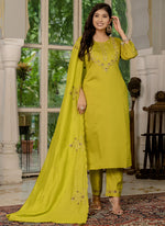 Thumbnail for Prazu Fashion Mustard Marina Silk Thread Embroidered Designer Kurta Set