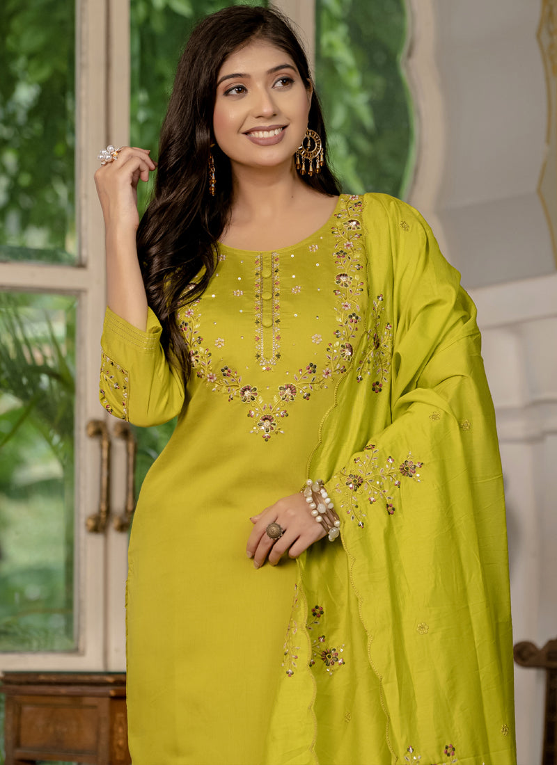 Prazu Fashion Mustard Marina Silk Thread Embroidered Designer Kurta Set