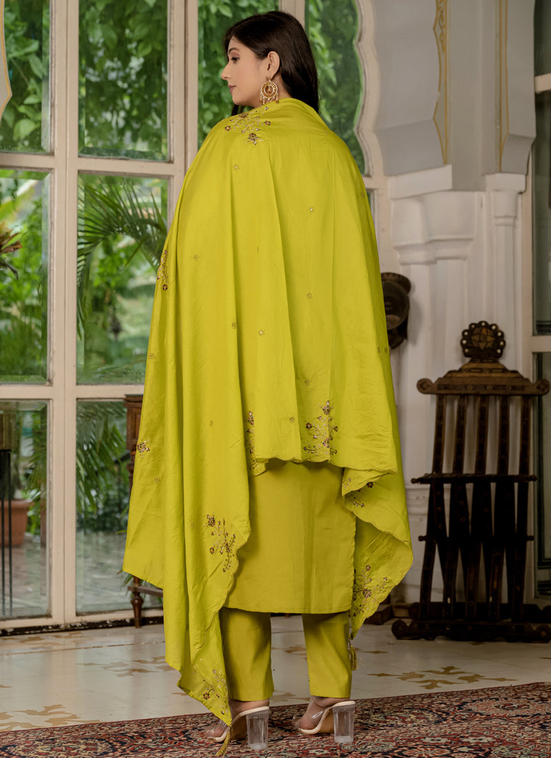 Prazu Fashion Mustard Marina Silk Thread Embroidered Designer Kurta Set