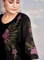 Thumbnail for Prazu Fashion Black Rayon Multi Embroidery Thread Work Co-Ords Set