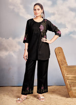 Thumbnail for Prazu Fashion Black Rayon Multi Embroidery Thread Work Co-Ords Set
