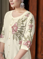 Thumbnail for Prazu Fashion Off White Rayon Multi Embroidery Thread Work Co-Ords Set