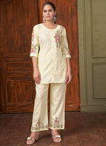 Thumbnail for Prazu Fashion Off White Rayon Multi Embroidery Thread Work Co-Ords Set