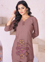 Thumbnail for Prazu Fashion Onion Pink Rayon Multi Embroidery Thread Work Co-Ords Set