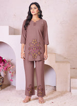 Thumbnail for Prazu Fashion Onion Pink Rayon Multi Embroidery Thread Work Co-Ords Set